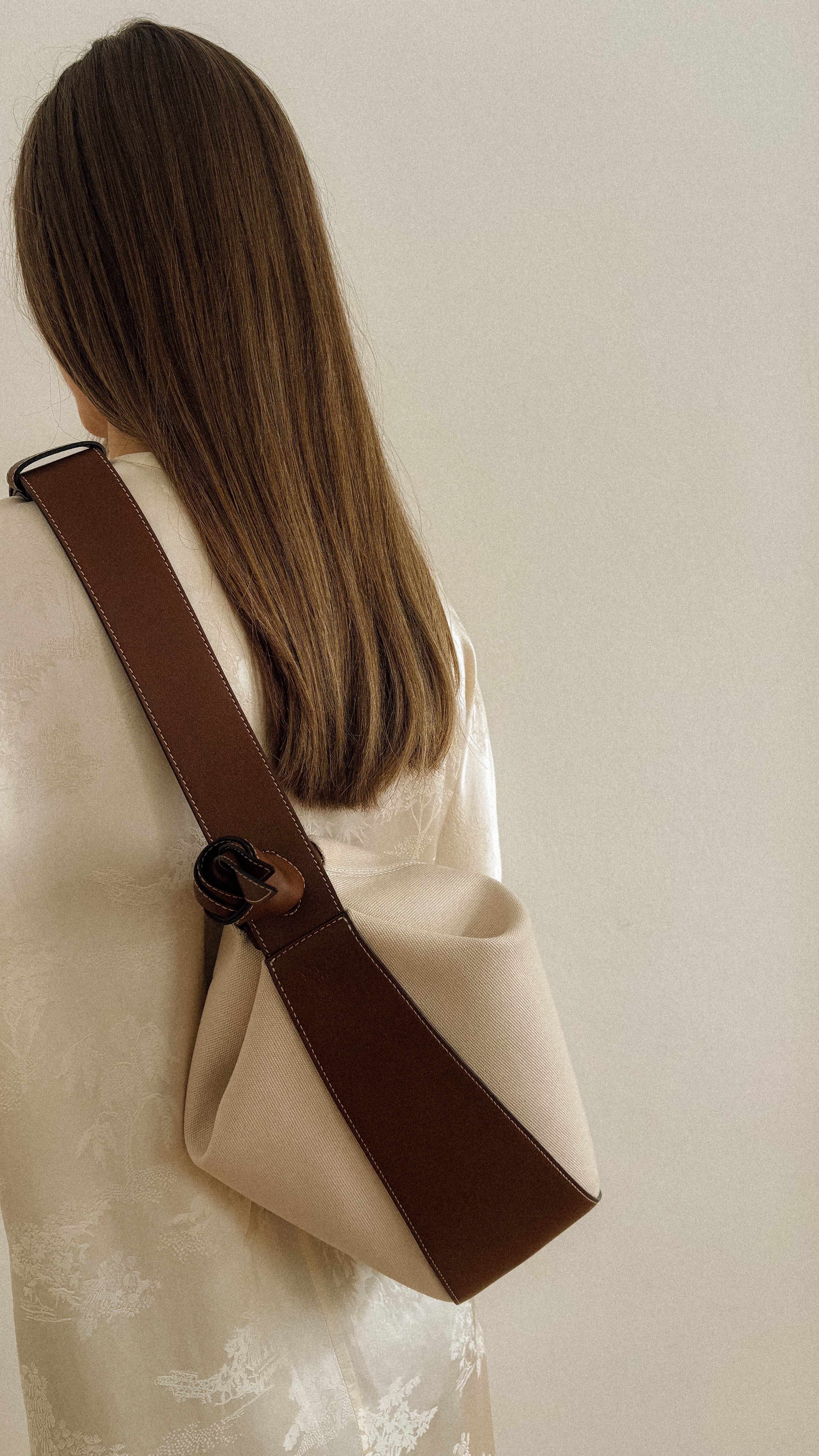 Furoshiki Crossbody Bag M Canvas Ivory-Caramello - Image 5