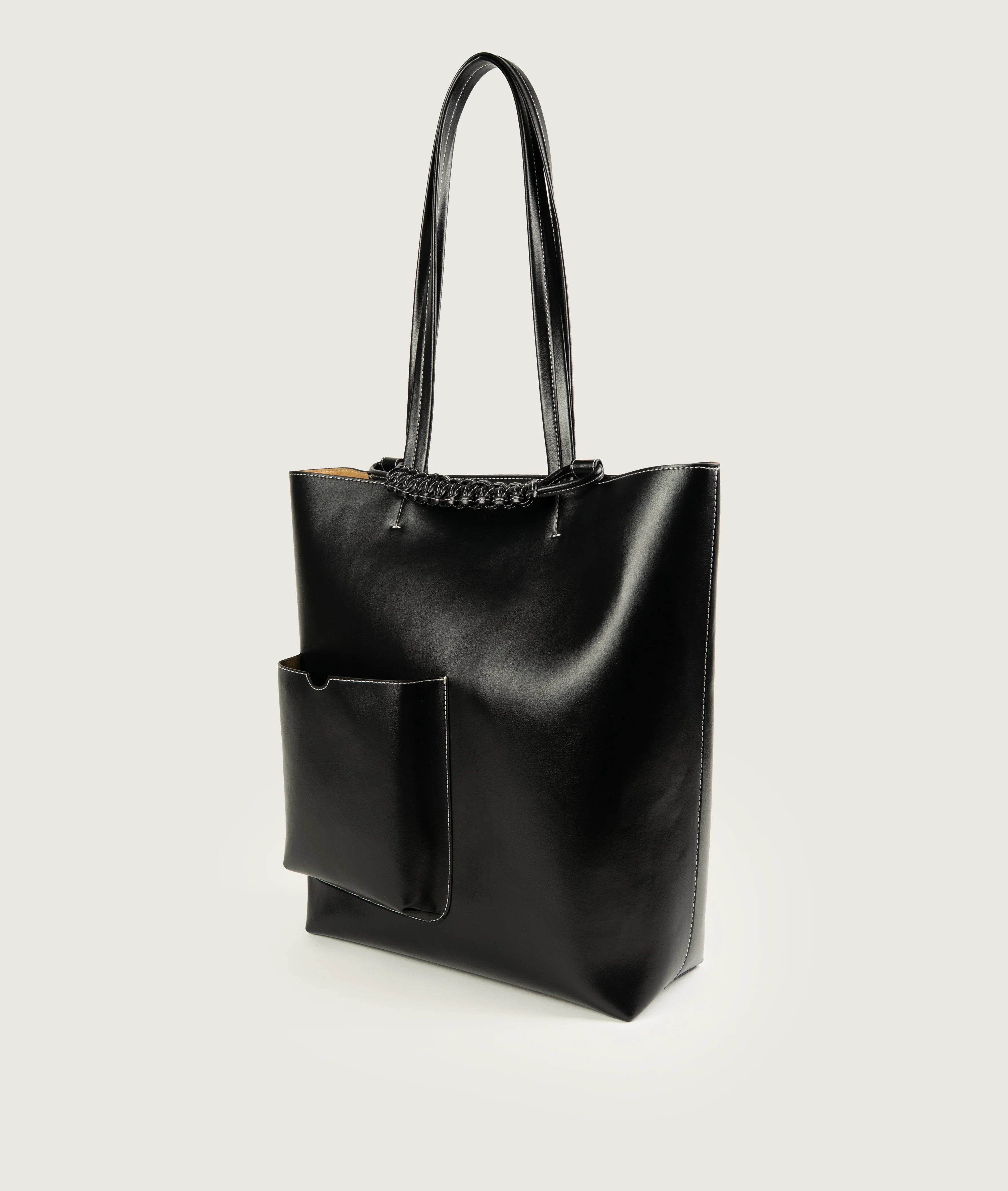 Pazar Book Tote Grape Leather Black with white Stitching - Image 4