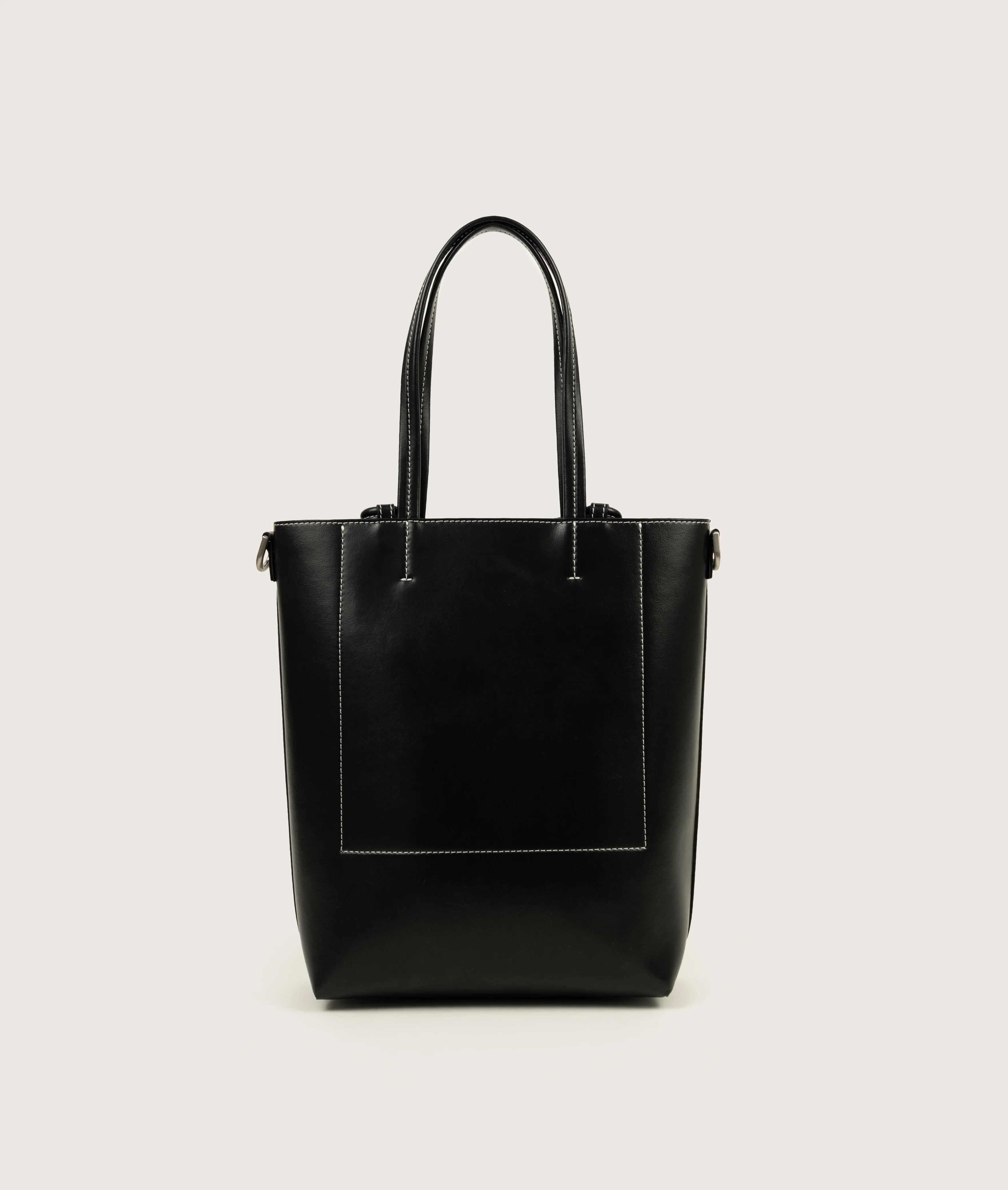 Pazar Tote Nano Grape leather Black with white stitching - Image 3
