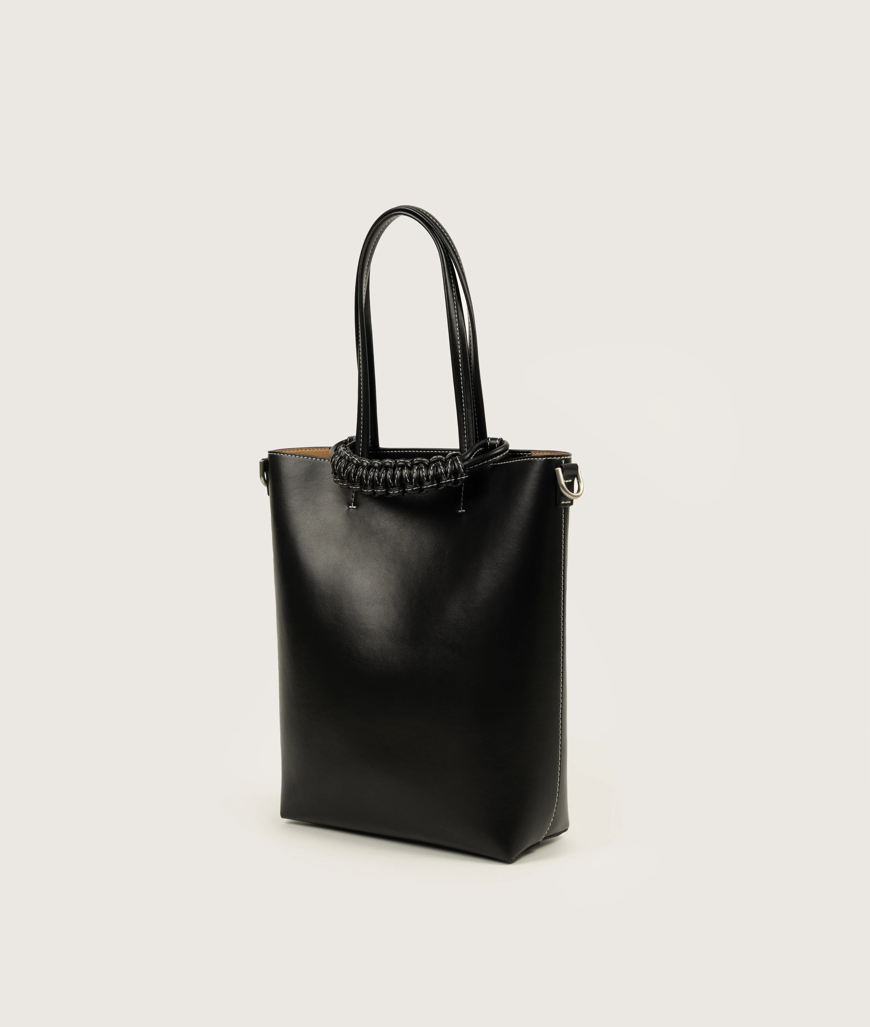 Pazar Tote Nano Grape leather Black with white stitching - Image 4